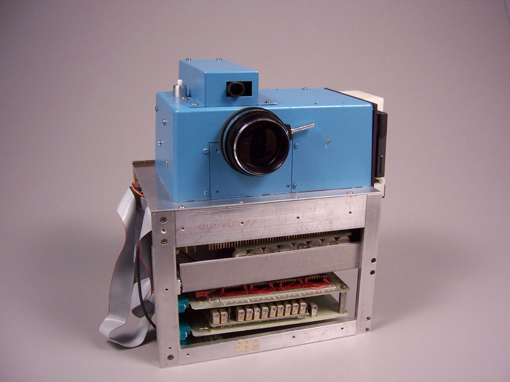 First digital camera in sky blue