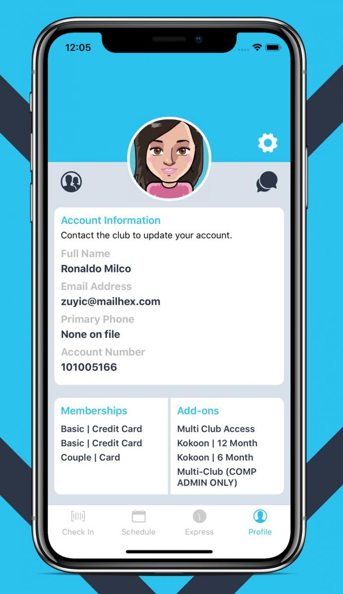 Fitness One mobile app client profile